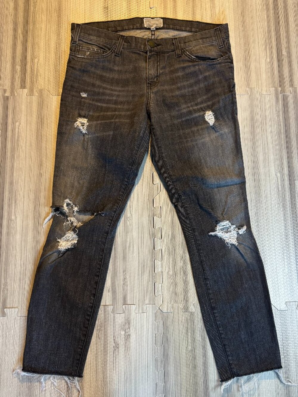 Current/Elliott Women's Skinny Jean in Light Black Destroyed